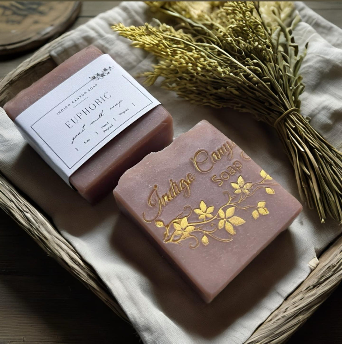 Euphoric Handmade Artisan Goat Milk Soap with label and gold stamp