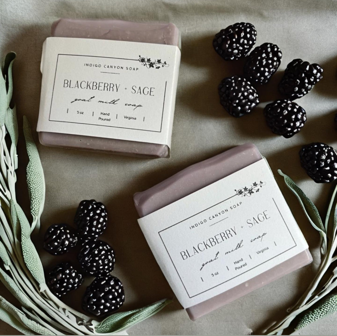 Blackberry and sage goat milk handmade soap lying flat 